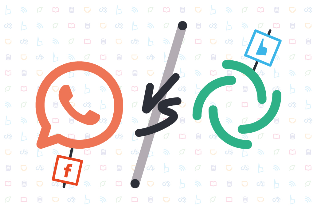 Logo de WhatsApp versus logo de Element+Matrix stylisés avec la charte graphique ARN